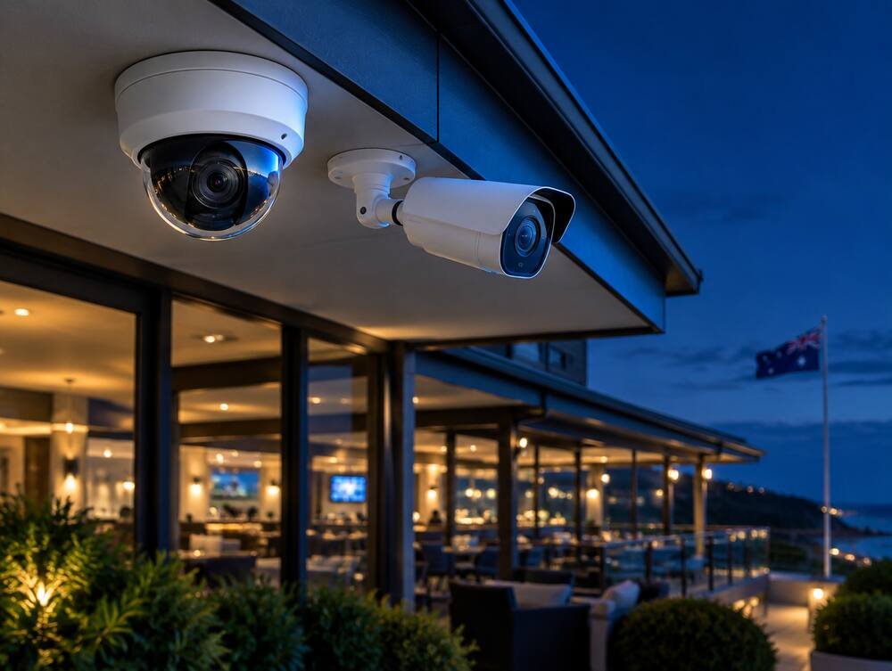 Security cameras on a commercial building